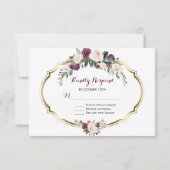 Charming Gold Burgundy Blush Floral Wedding RSVP (Rückseite)