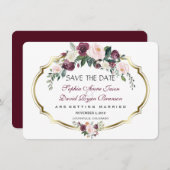 Charming Gold Burgundy Blush Floral Wedding Save The Date (Vorne/Hinten)