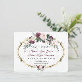 Charming Gold Burgundy Blush Floral Wedding Save The Date (Stehend Vorderseite)