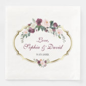 Charming Gold Burgundy Blush Floral Wedding Serviette (Vorderseite)