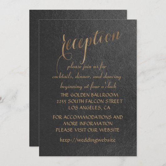 Charming Gold Foil Black Wedding Empfang Einladung (Vorne/Hinten)