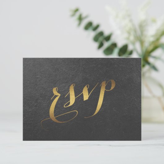 Charming Gold Foil Black Wedding RSVP (Stehend Vorderseite)