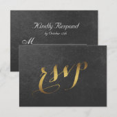 Charming Gold Foil Black Wedding RSVP Karte (Vorne/Hinten)