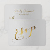 Charming Gold Foil Gray Wedding RSVP Karte (Vorne/Hinten)