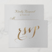 Charming Gold Foil Gray Wedding RSVP Karte (Vorne/Hinten)