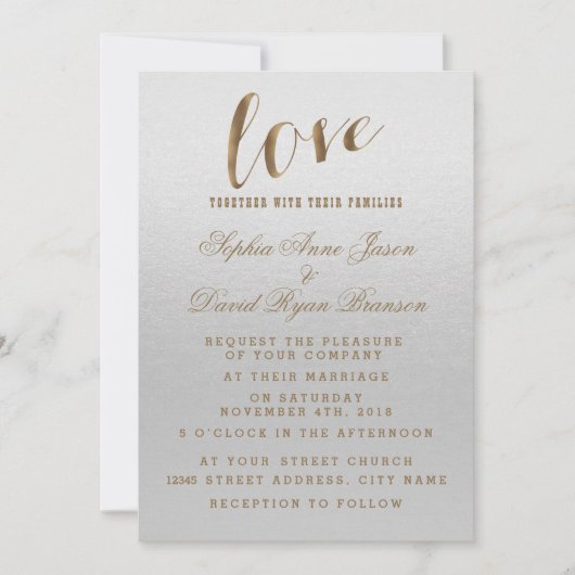 Charming Gold Foil Grunge Gray Hochzeit Einladung (Vorderseite)