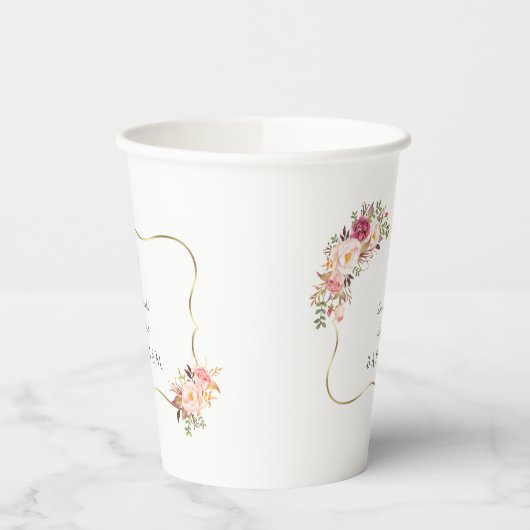 Charming Gold Frame Blush Pink Bläsertaufen Pappbecher (Links)