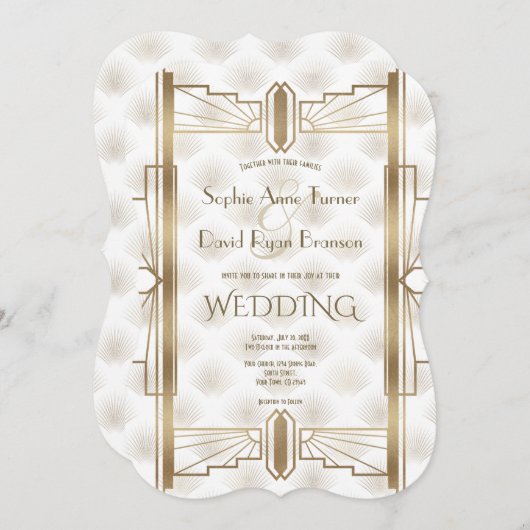 Charming Gold Great Gatsby Art Deco 1920er Hochzei Einladung (Vorne/Hinten)