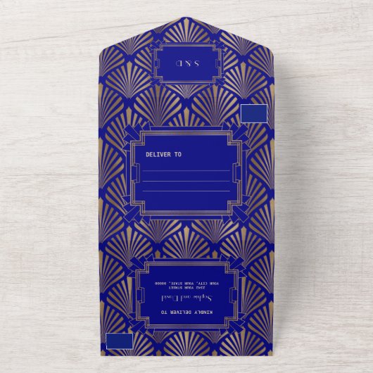 Charming Gold Great Gatsby Roaring 20er Hochzeit All In One Einladung (Außenbereich)