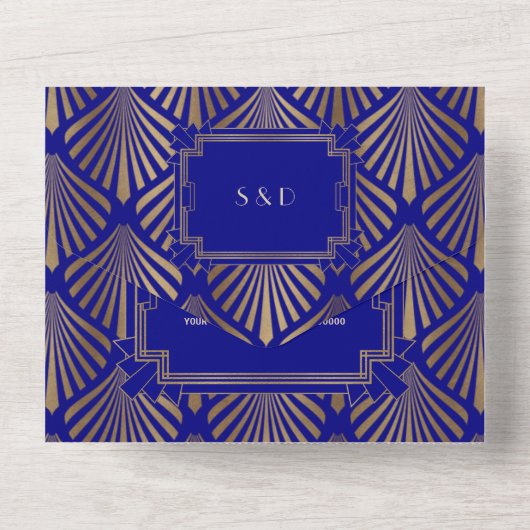 Charming Gold Great Gatsby Roaring 20er Hochzeit All In One Einladung (Rückseite)