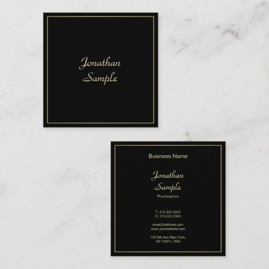 Charming Gold Handgeschriebenes Script Schlicht Quadratische Visitenkarte (Vorne/Hinten)