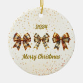 Charming Gold Kariert Bows Jahr Akzent Keramik Ornament (Vorne)