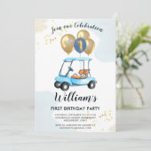 Charming Golf Cart First Birthday Boy Einladung (Stehend Vorderseite)