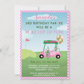 Charming Golf Pink Girl 3. Geburtstag Par-T-Shirt Einladung