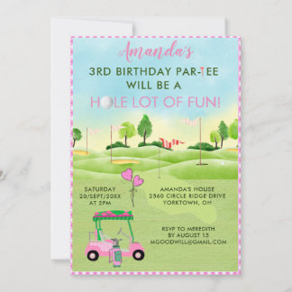 Charming Golf Pink Girl 3. Geburtstag Par-T-Shirt Einladung