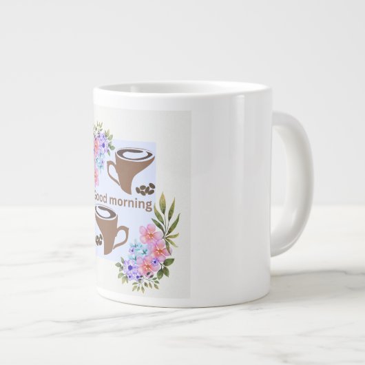 Charming "Good Morning" Coffee Greeting with Flora Jumbo-Tasse (Vorderseite Rechts)