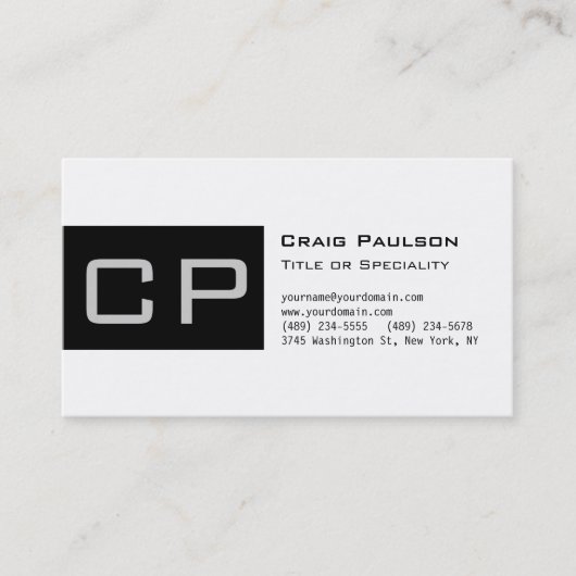 Charming-Graue Schwarz-weiße Monogram-Visitenkarte Visitenkarte (Vorderseite)