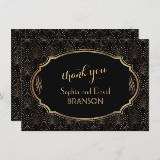 Charming Great Gatsby Art Deco Wedding DANK Dankeskarte (Vorne/Hinten)