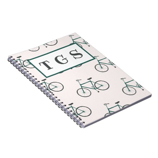 Charming Green Fahrradmuster Monogramm Notebook Notizblock (Rechte Seite)