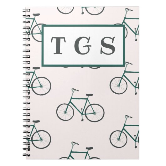 Charming Green Fahrradmuster Monogramm Notebook Notizblock (Vorderseite)
