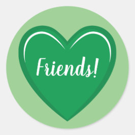 Charming Green Heart Graphic mit Friends Text Runder Aufkleber