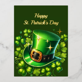 Charming Green Leprechaun Hat Clover Illustration Folien Feiertagspostkarte