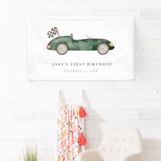 Charming Green Race Car Banner (Insitu)