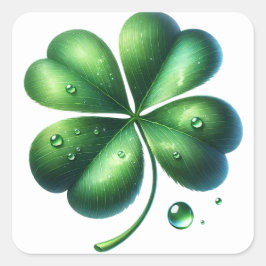 Charming Green Vierblättriges Kleeblatt Illustrati Quadratischer Aufkleber