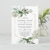 Charming Greenery Gold Geometric Frame Wedding Einladung (Stehend Vorderseite)