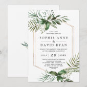 Charming Greenery Gold Geometric Frame Wedding Einladung (Vorne/Hinten)