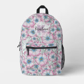 Charming Große rosa blaue blühende Blume Bedruckter Rucksack (Vorderseite)
