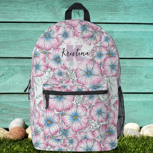 Charming Große rosa blaue blühende Blume Bedruckter Rucksack