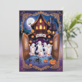Charming Halloween Cat and Pumpkin House Karte (Stehend Vorderseite)