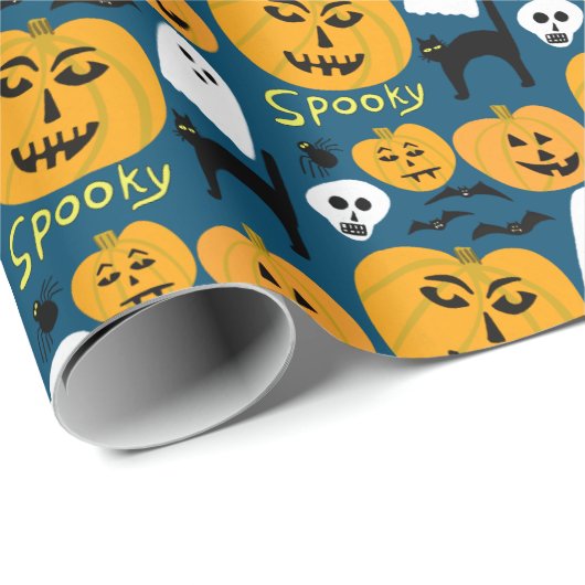 Charming Halloween Pumpkins Spooky Ghost Geschenkpapier (Rolleneckpunkt)