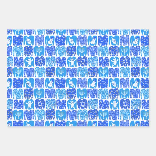 Charming Hanukkah Patterns Stars Sweaters Blue Geschenkpapier Set (Vorderseite 3)
