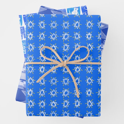 Charming Hanukkah Patterns Stars Sweaters Blue Geschenkpapier Set (Beispiel)