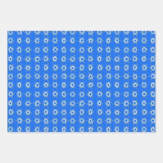 Charming Hanukkah Patterns Stars Sweaters Blue Geschenkpapier Set (Vorderseite)
