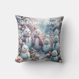Charming Happy Snowman Family Kissen