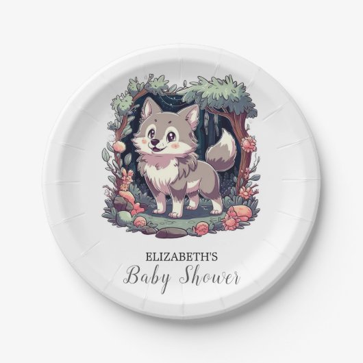 Charming Happy Wolf Baby Shower Pappteller (Vorderseite)