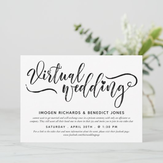 Charming Heart Brush Script Virtual Wedding Einladung (Stehend Vorderseite)