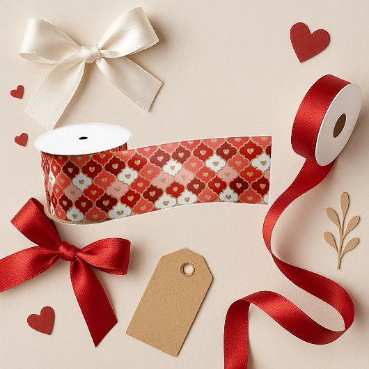 Charming Heart Grid  Valentine Crafts Satinband