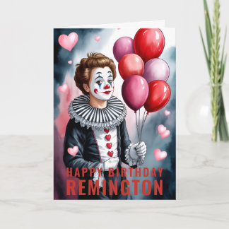 Charming Heart-Themed Pierrot Clown Birthday Karte