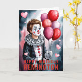 Charming Heart-Themed Pierrot Clown Birthday Karte (Gelbe Blume)