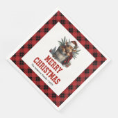 Charming highland cow holiday red black tartan serviette (Ecke)