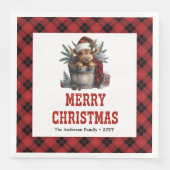 Charming highland cow holiday red black tartan serviette (Vorderseite)