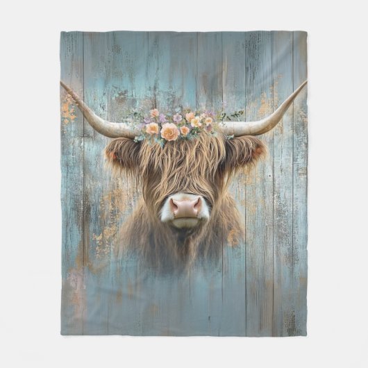 Charming Highland Cow Long Horns Shaggi Fur Fleecedecke (Vorderseite)