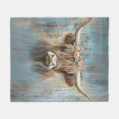 Charming Highland Cow Long Horns Shaggi Fur Fleecedecke (Vorderseite (Horizontal))