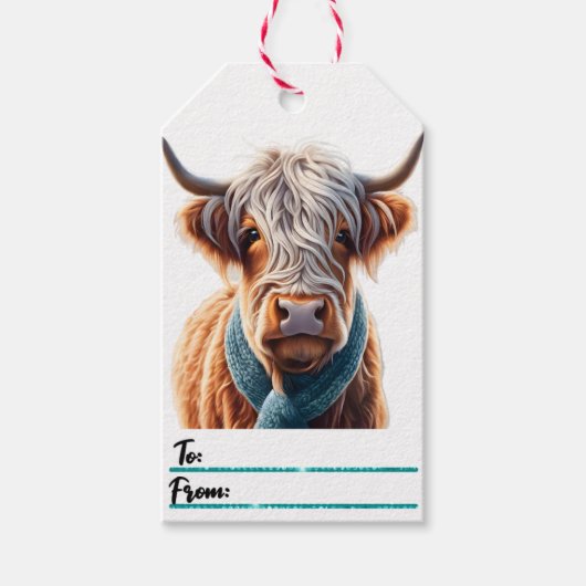 Charming Highland Kuh Weihnachtsmarke Geschenkanhänger (Vorderseite)