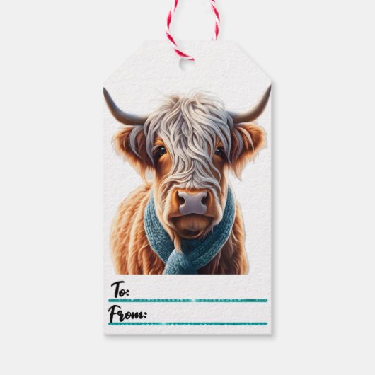 Charming Highland Kuh Weihnachtsmarke Geschenkanhänger (Rückseite)