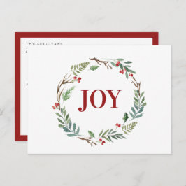 Charming Holiday Christmas JOY Wreath Winter Bird Postkarte